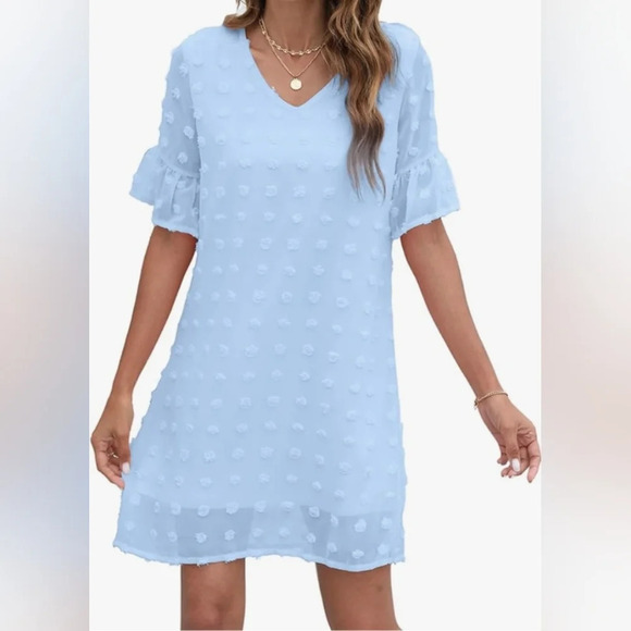 Grace Karin Belle Sleeves Blue Dotted Sun Dress Size Small - Picture 10 of 12